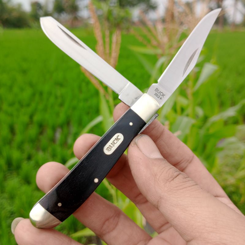 Buck Knives 382 Trapper 2-Blade Folding Pocket Knife with Black Wood Handle Traditional, convenient 