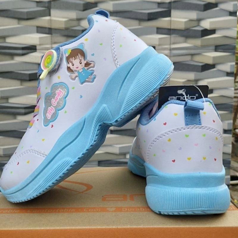 Sepatu Ando Original Lily Candy White Blue Velcro Perekat