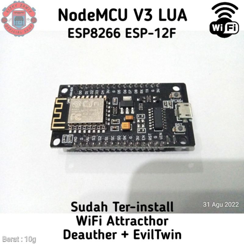NodeMCU V3 LUA ESP8266 ESP-12F • Sudah Terinstal Attracthor Deauther + Evil Twin • Alat Cari Tahu Pa