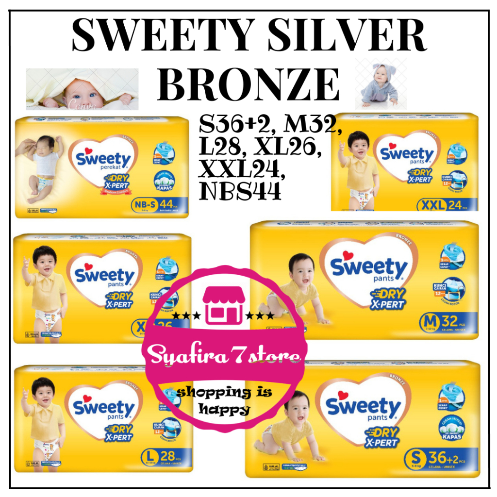 Pampers Sweety Bronze Comfort Dry Xpert Technology Tipe Perekat NB-S 44/S36+2/M32/L28/XL26/XXL24