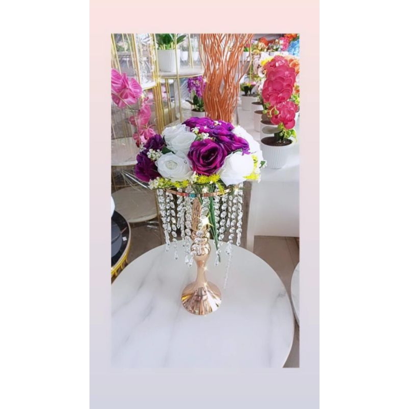 Vas gold kristal set bunga model tinggi