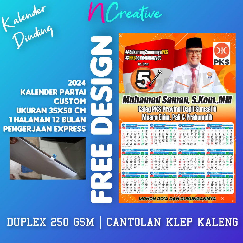 2000 PCS CETAK KALENDER DINDING DUPLEX PARTAI/ PT/ PRIBADI/ USAHA FINISHING KLEP KALENG MURAH BANDUN