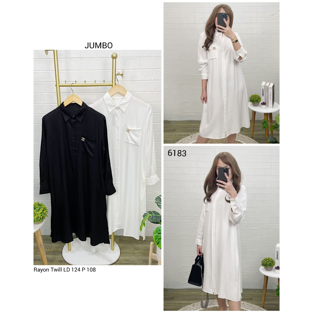 Tunik Rayon Twill Premium | Kemeja Tunik | Baju Wanita | Hitam Putih