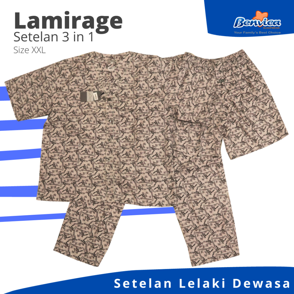 BENVICA LA MIRAGE BAJU TIDUR PIYAMA LAKI-LAKI DEWASA KATUN XXL JUMBO CELANA PANJANG