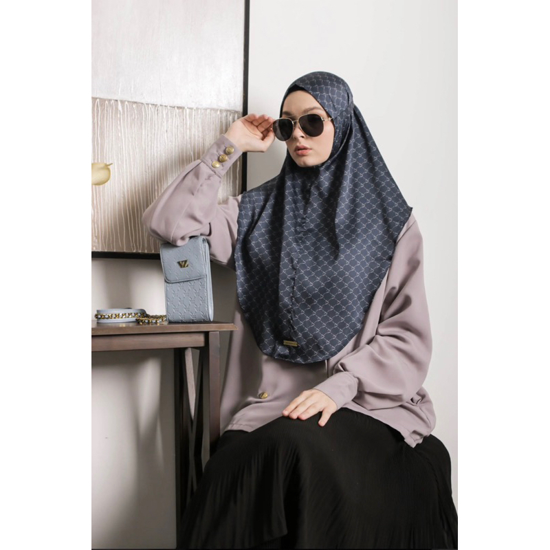 Monogram Hijab Veil Navy - Vivi Zubedi