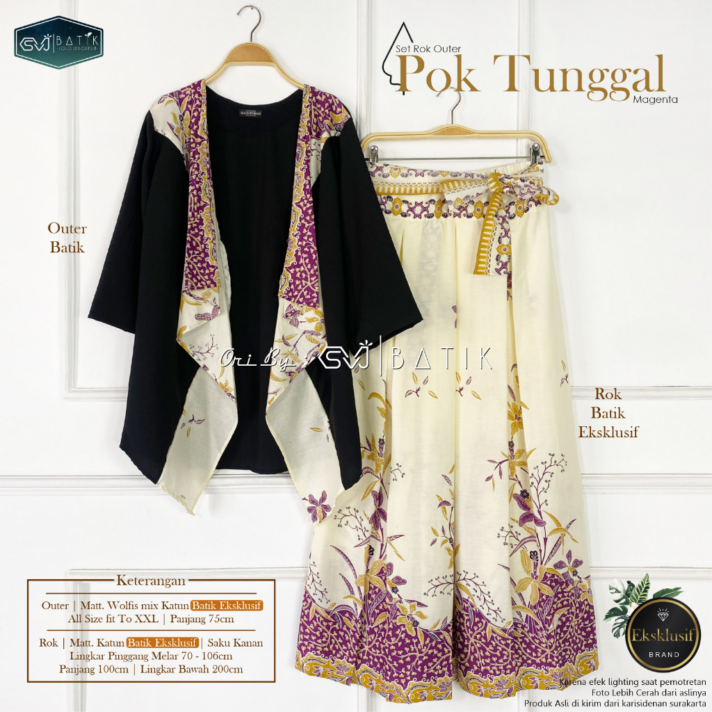 BATIK WANITA DEWASA SETELAN TERBARU ROK OUTER KEKINIAN KATUN PREMIUM ORI SVJ BATIK