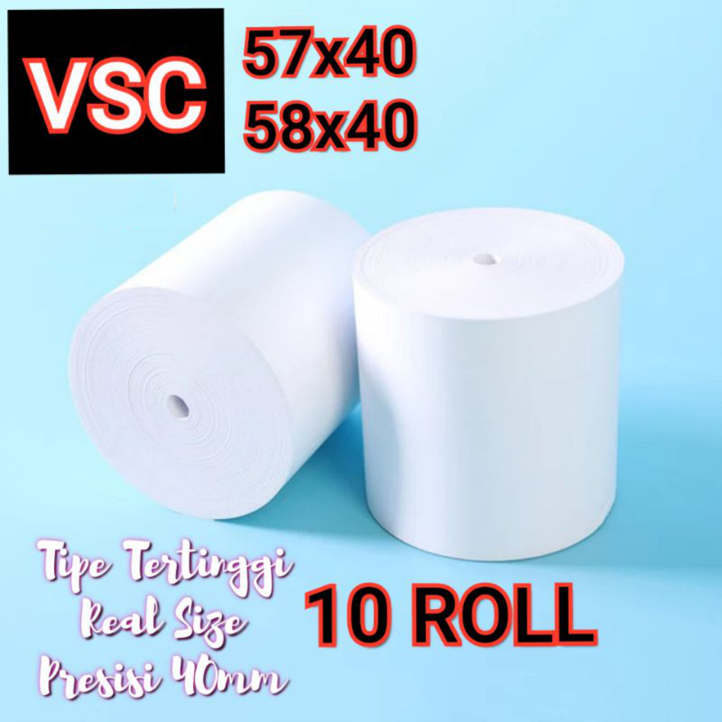 

10 ROLL VSC KERTAS STRUK KASIR 57x40 58X40 CORELESS / TANPA CORE PPOB THERMAL POS RECEIPT MOBILE PRINTER 58MM