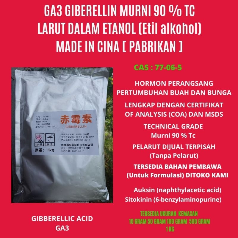 Ga3 Giberelin murni 100 gram giberelic acid 90 % murni super gib gibgro bigest hormon perangsang per