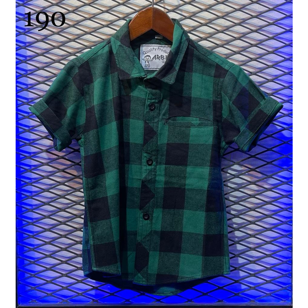 Baju kemeja lengan pendek anak laki laki bahan flanel kotak-kotak 190 umur anak 2 tahun sampai 13 ta