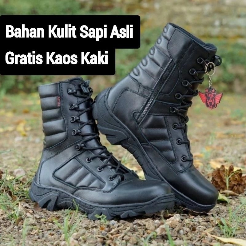 SEPATU PDL PASKHAS KULIT SAPI ASLI MERK APIK SEPATU PDL DINAS LAPANGAN UNTUK TNI POLRI SECURITY SATP