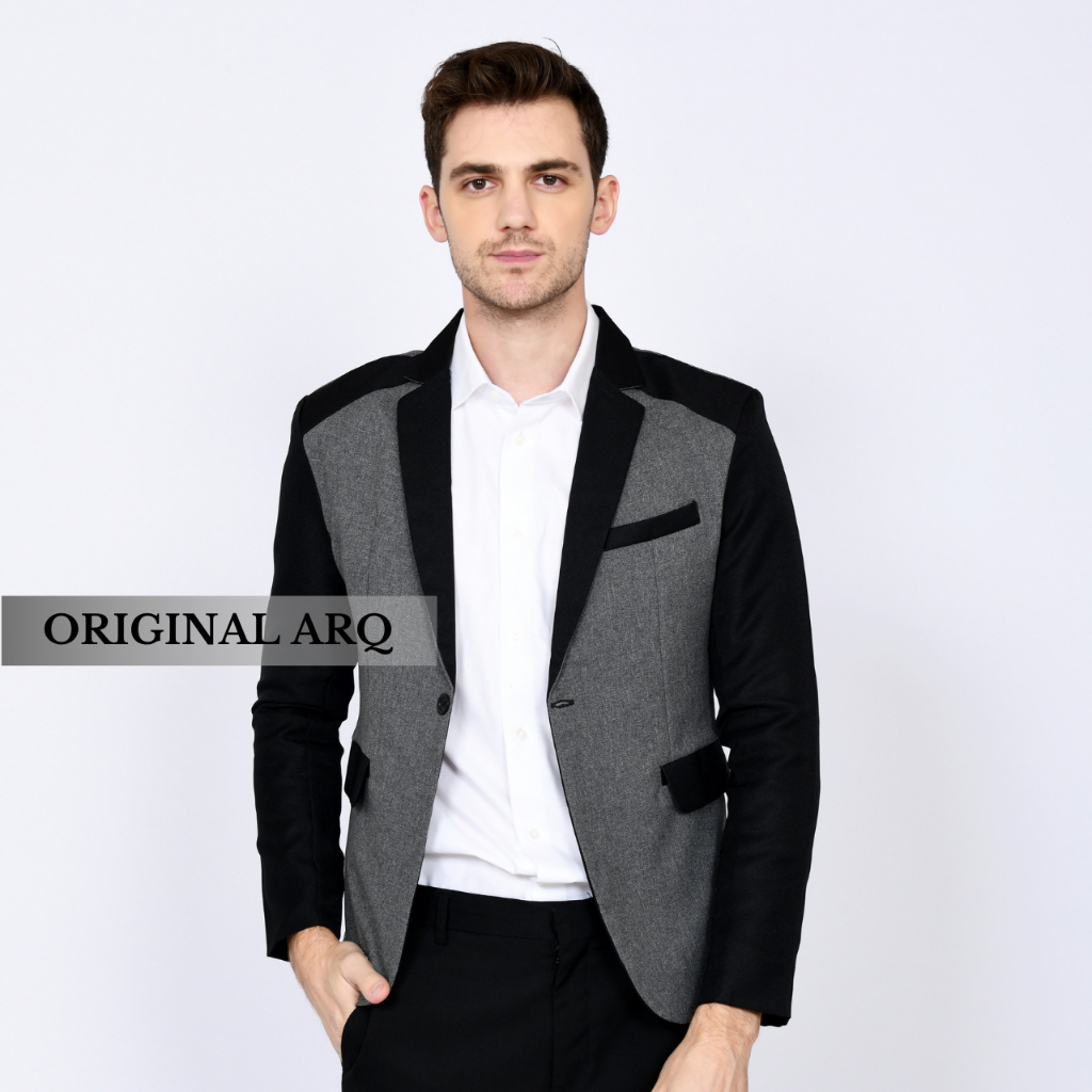 Jas Pria Slim Fit Terbaru Warna Abu Kombinasi Bahan Premium Blazer Formal Casual Keren