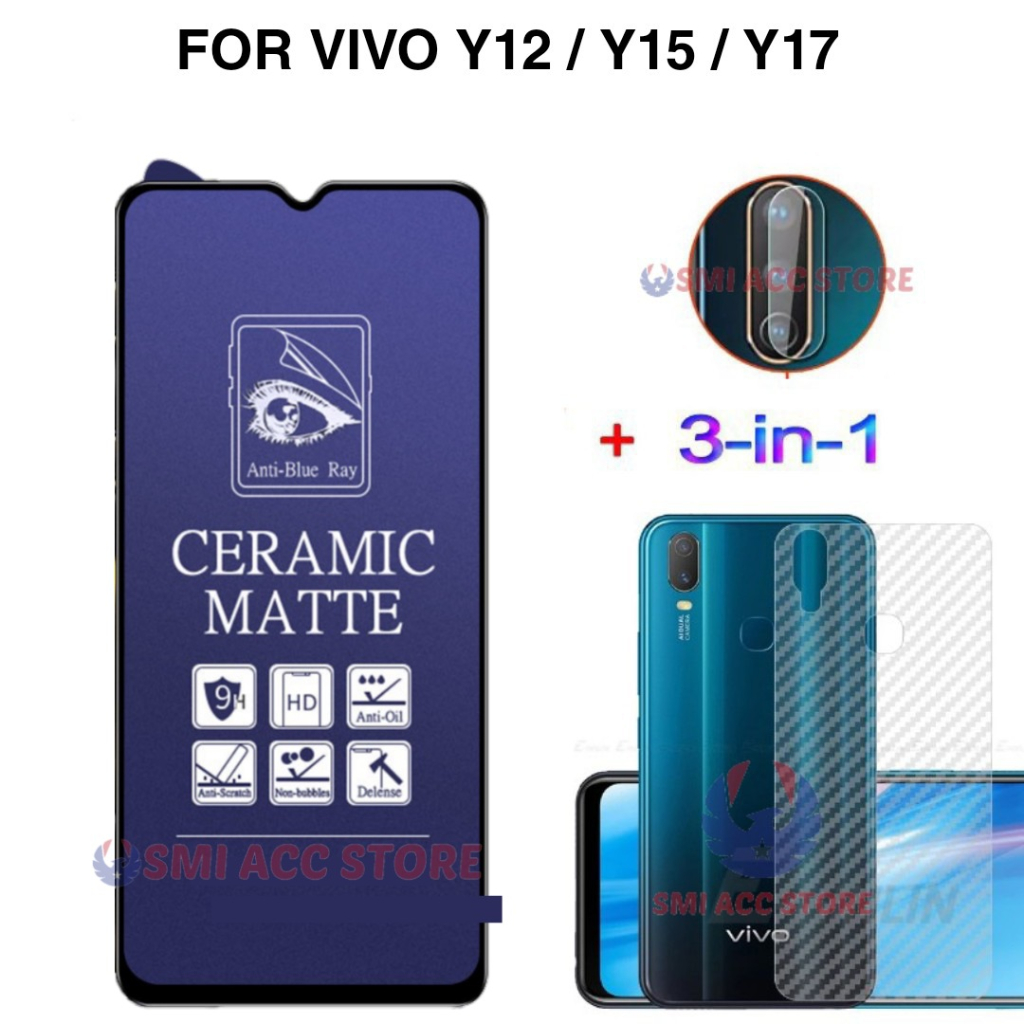 PAKET TG VIVO Y12 Y15 Y17 Tempered Glass Ceramic Anti Blue 9H Anti Gores Pelindung Anti Radiasi Temp