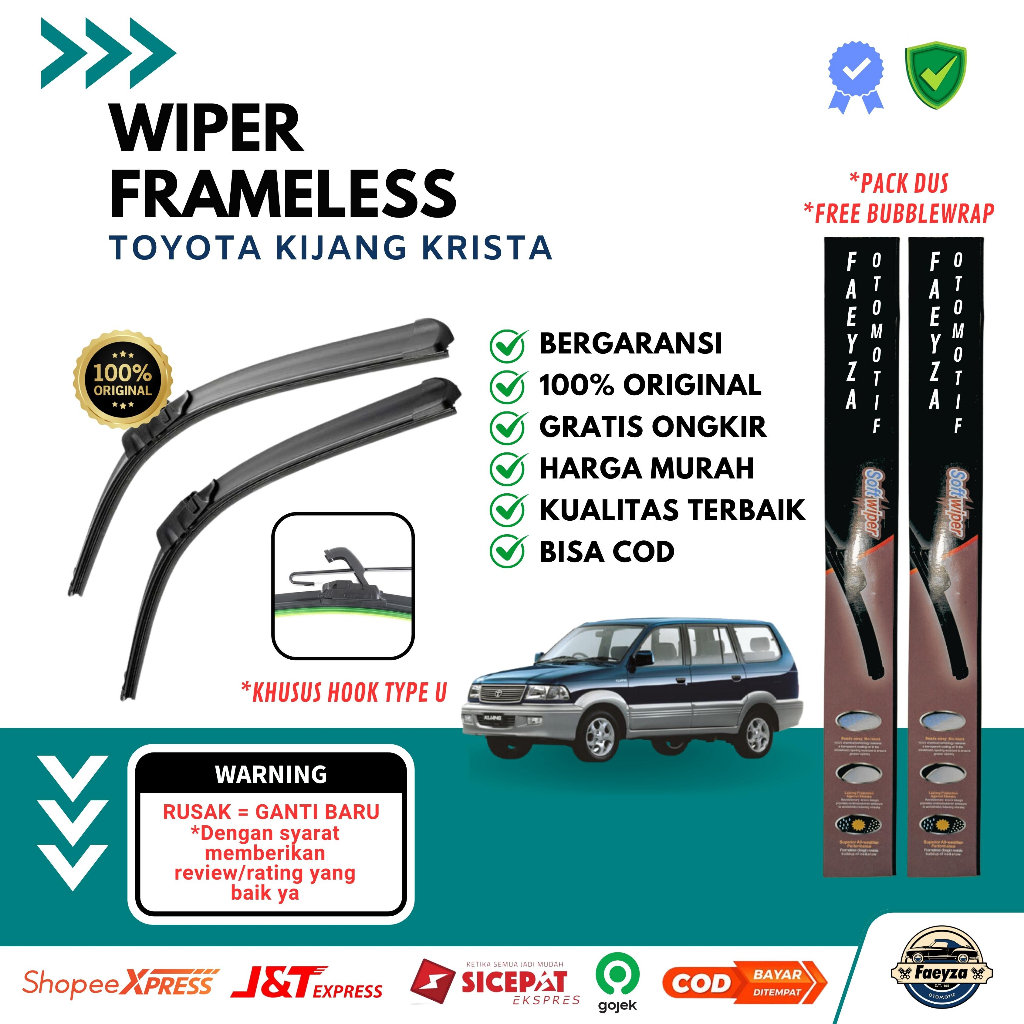 Wiper Frameless Toyota Kijang Krista 1 Set Wiper Kaca Mobil Frameless Murah Toyota KIjang Krista Wip
