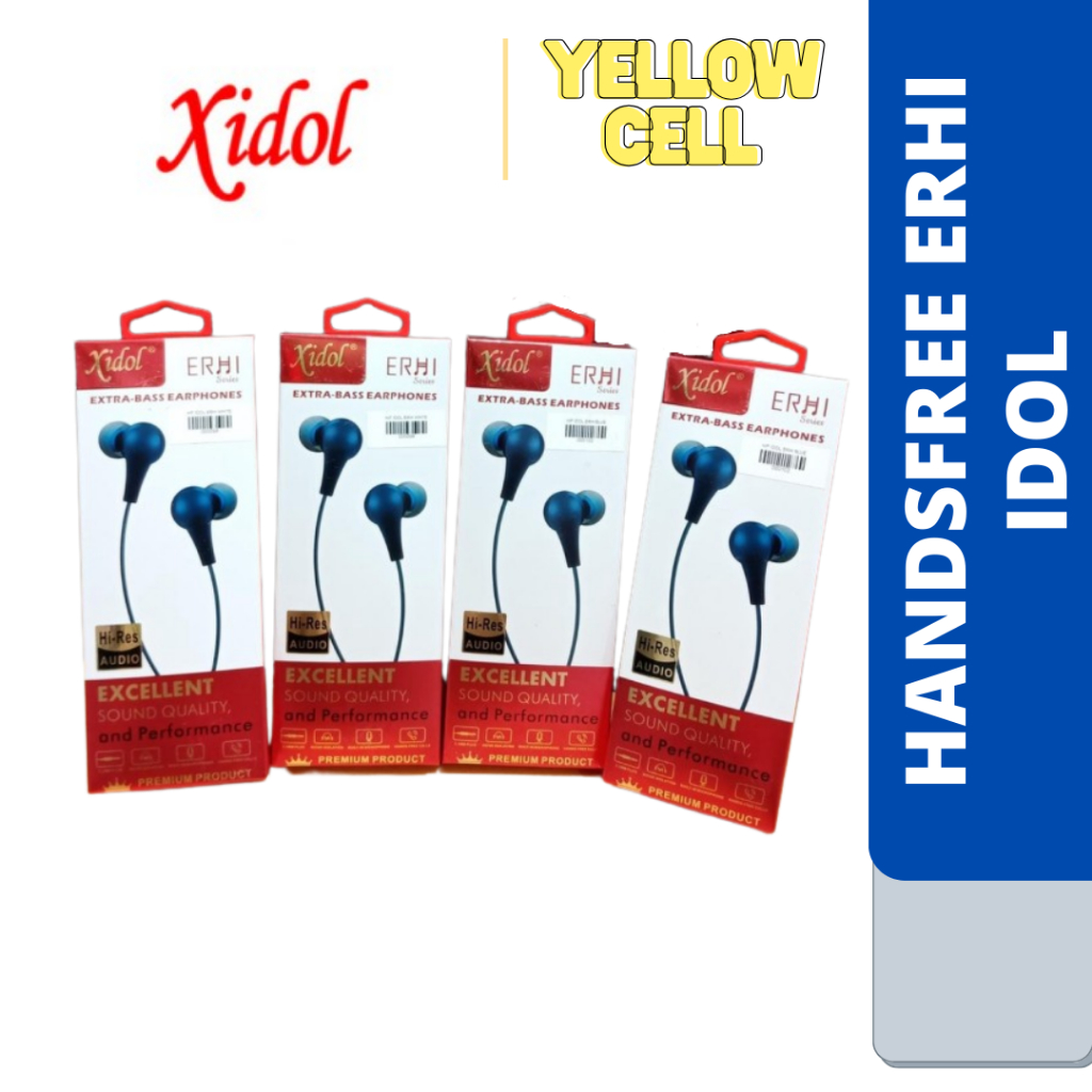 HANDSFREE ERHI IDOL SUPER XTRA BASS HANDSFREE STEREO EARPHONE HEADPHONE HEADSET MURAH