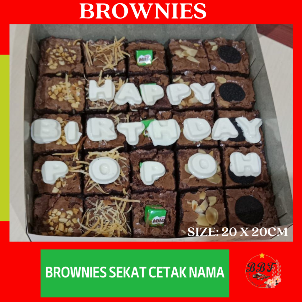 Brownies Nama / Brownies Ulang Tahun / Brownies Hias / Brownies Sekat / Brownies Fudgy / Brownies