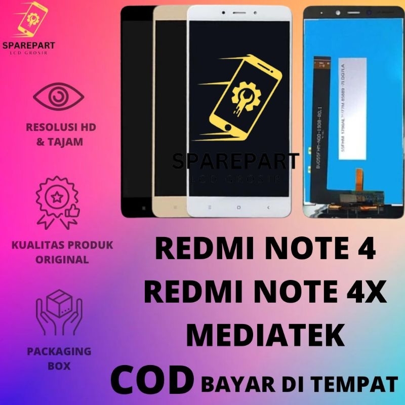 LCD FULLSET XIAOMI REDMI NOTE 4/NOTE 4 MEDIATEK ORIGINAL COMPLETE TOUCHSCREEN LCD
