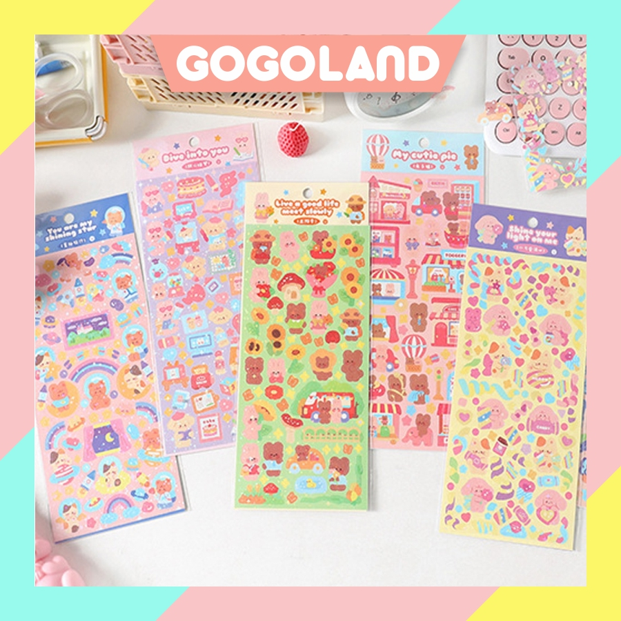 

⭐Gogoland⭐ Sticker Waterproof Kartun Bear Rabbit Hologram Stiker Motif Beruang Dan Kelinci Korea Anti Air S092