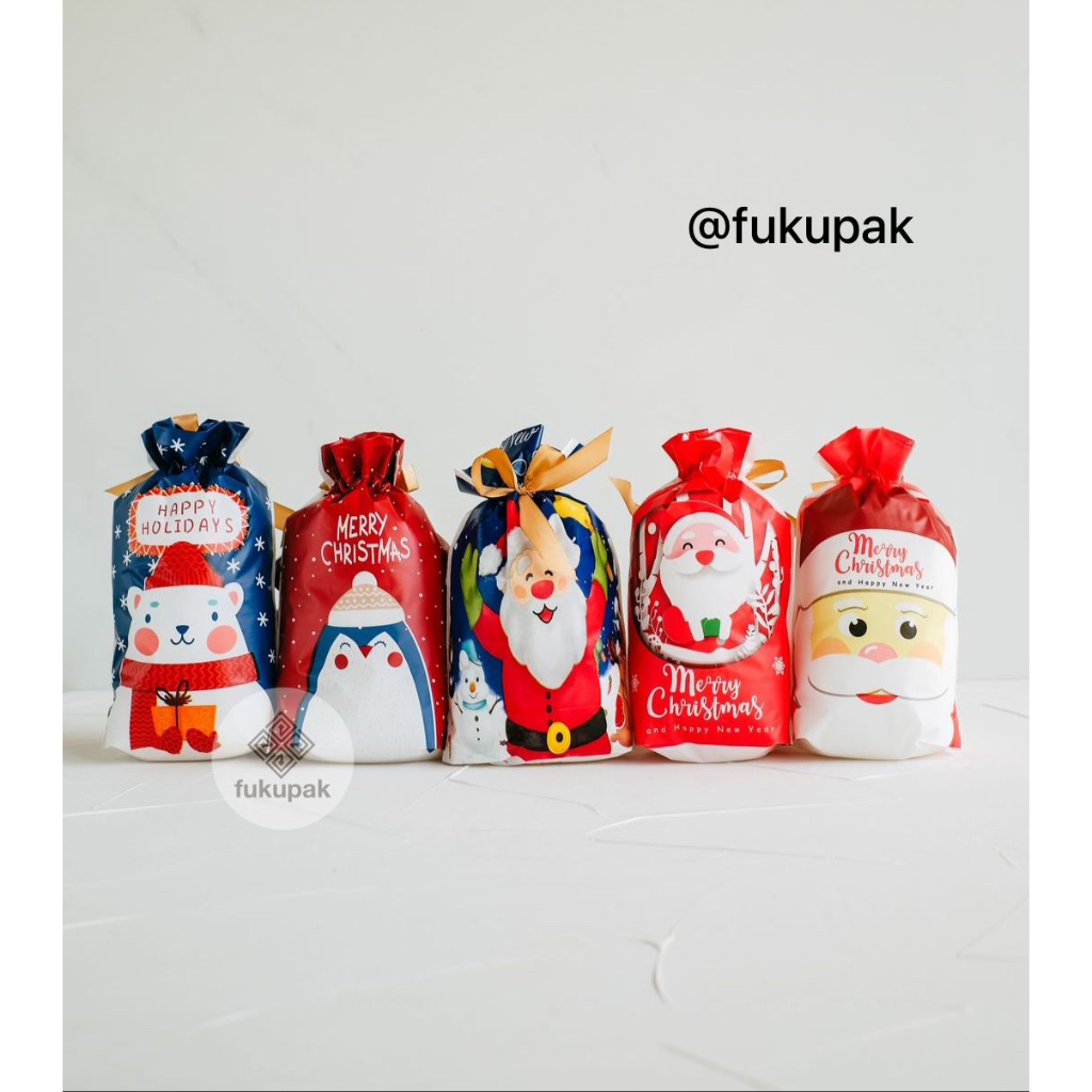

Plastik Serut Natal + Pita (50pcs), Kantong Kue Cookies Jar, Christmas Bag