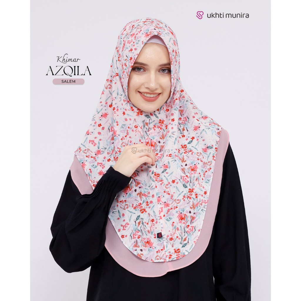 UKHTI MUNIRA Khimar Syari Double Layer  Bergo Pet Antem Motif Bunga Warna Mint Salem Jilbab Cerutty 