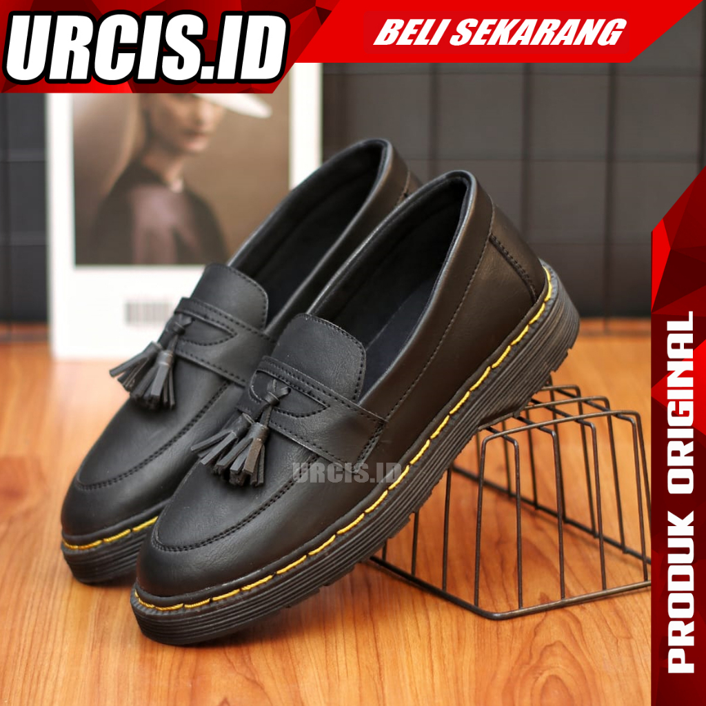 URC Ormond Sepatu Docmart Pria Loafers Pantofel Hitam Kerja Kuliah Casual