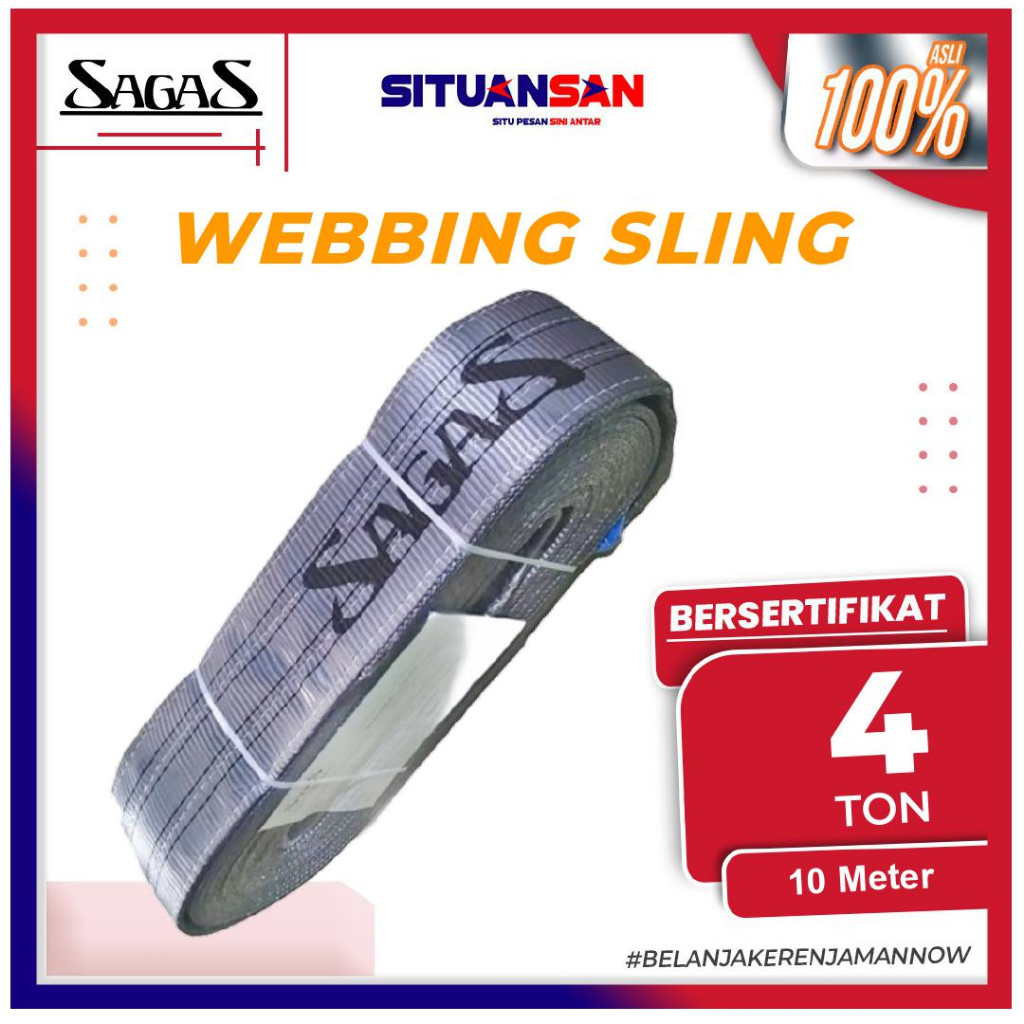 Webbing Sling Belt 4 Ton x 10 Meter SF 7:1 Tali Angkat Double Ply 2eye SAGAS