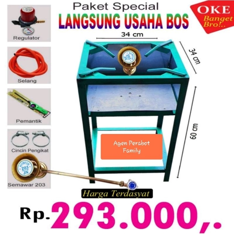 1 Set Kompor Mawar 203 / Kompor Gas Mawar 203 Set Plus Rangka / Semawar Kompor Nasi Goreng