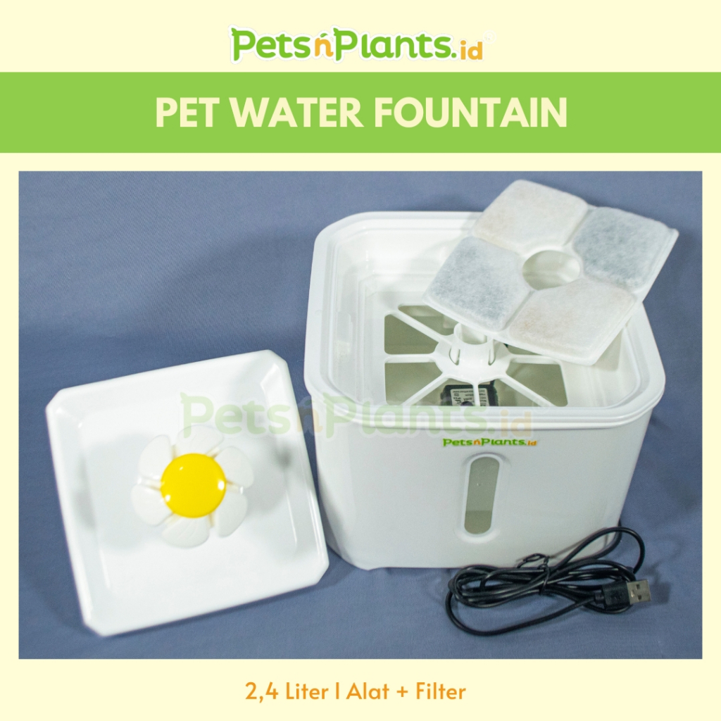 PetsNPlants.id - Tempat Minum Kucing - Pet Water Fountain - Persegi 2,5 Liter