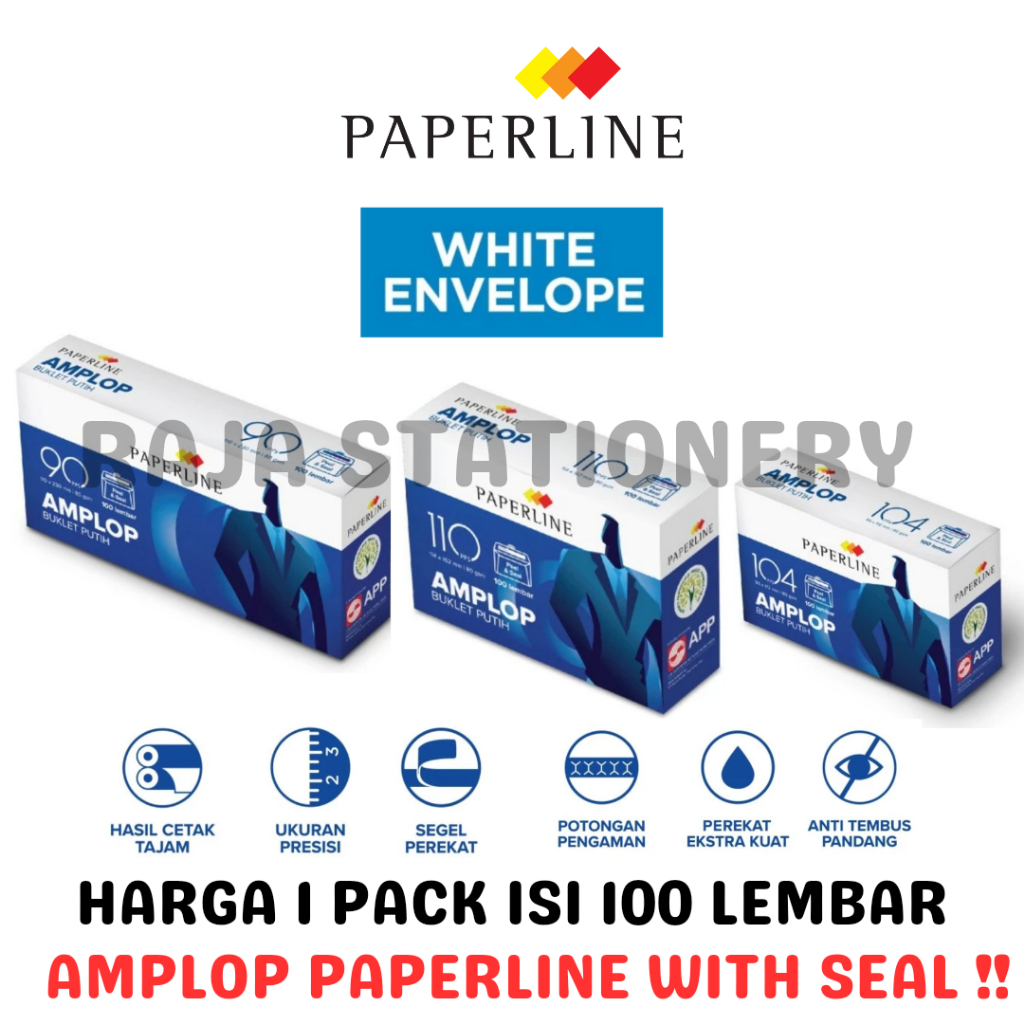 

Amplop Paperline 90 104 110 PUTIH POLOS BANKER Sedang White Envelope Box PPS