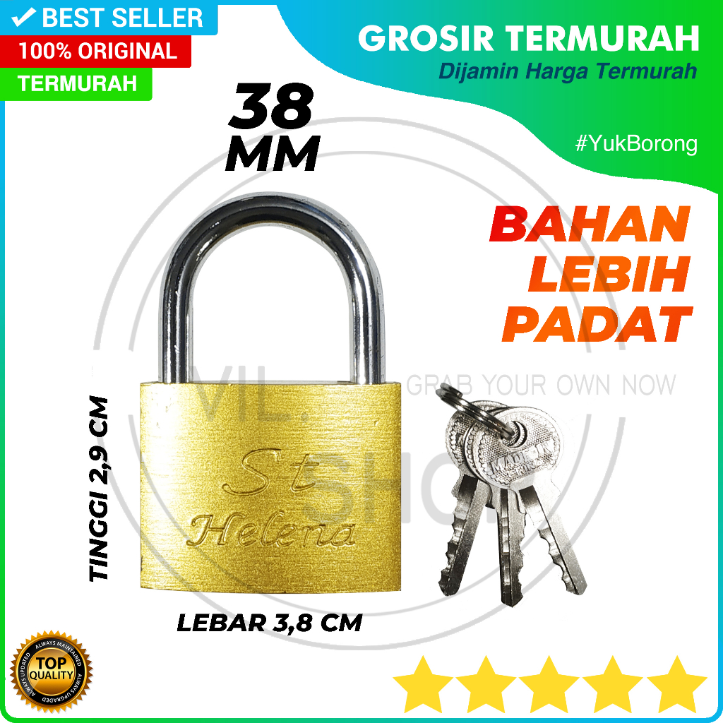 GEMBOK ST HELENA 38 MM BAHAN PADAT / KUNCI GEMBOK KUNING PER PADLOCK 38MM 40 MM 40MM GEMBOK PINTU PA