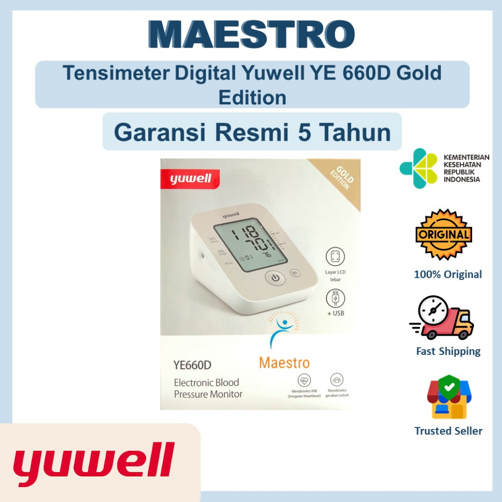 Tensimeter Digital Yuwell YE660D Gold Edition Alat Tensi Darah YE 660D + USB