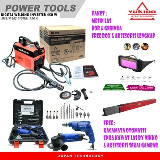 PAKET TUKANG LAS 3 ITEM - MESIN LAS 135A-480W INVERTER+ MESIN GERINDA + MESIN BOR 10MM VARIABLE / BO