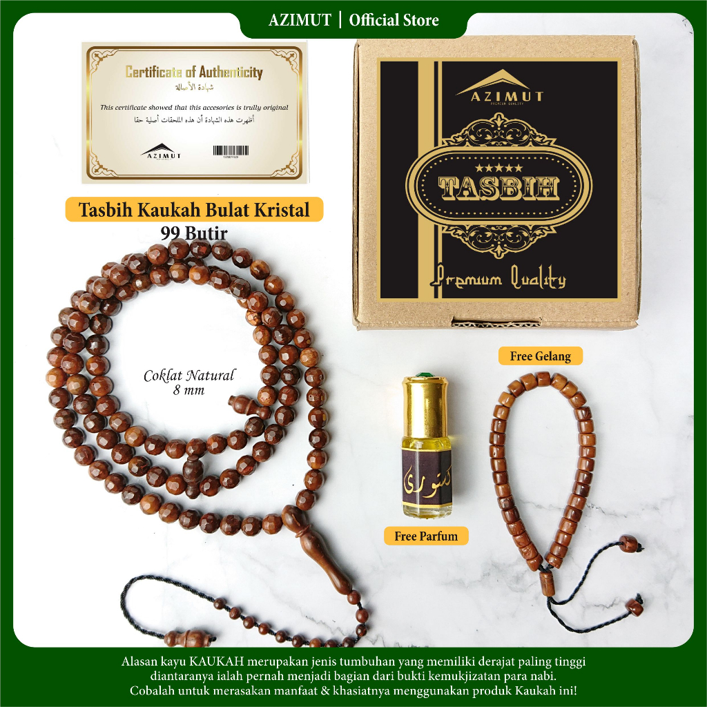 Tasbih Kaukah Super Premium bersertifikat | Tasbih kaukah cutting bulat 99 butir | Tasbih kaukah bul