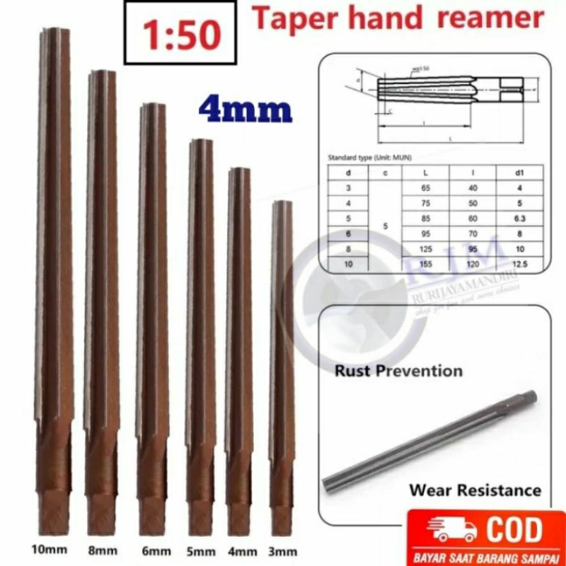 lemer rimer reamer tirus reamer pin 4mm 1:50 hss bukan carbide nachi