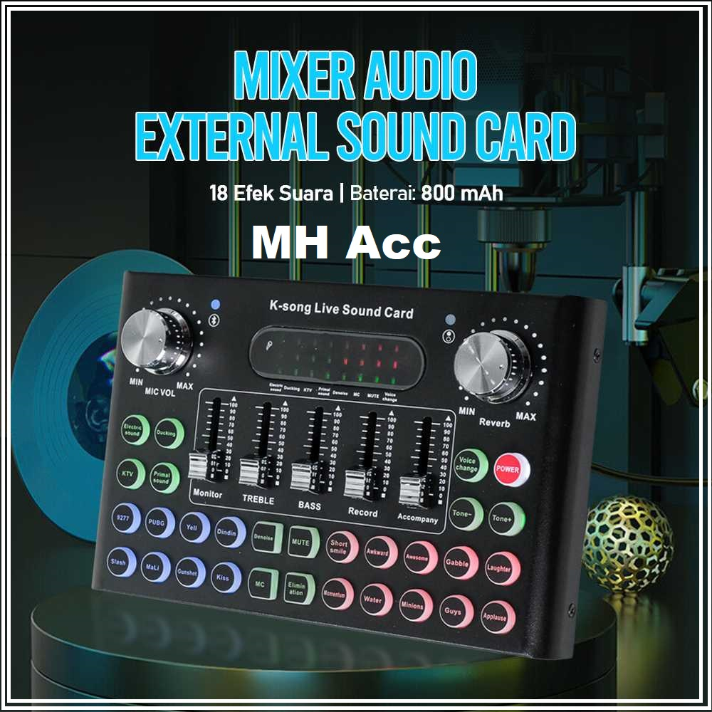 MH Acc Mixer Audio External Sound Card Live Voice Changer 18 Effects - F007C Mixer audio yang kompat