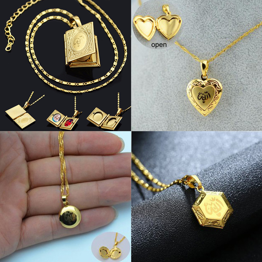 Kalung liontin bertulisan Lafadz Allah Titanium gold anti karat, Luntur dan Kusam bentuk bulat