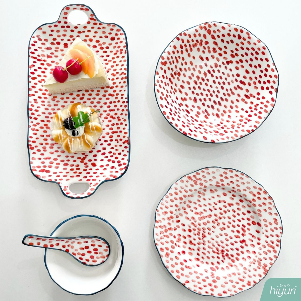 HIYURI Piring Polkadot Serving Set/piring makan/piring polkadot/piring keramik/piring pesta/ piring 