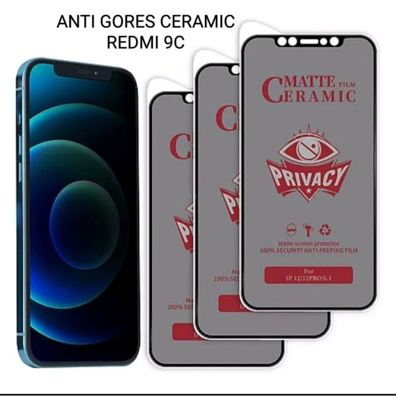 Tempered Glas SPY Redmi 9C TG Anti Gores Ceramic SPY Privacy pelindung Layar handphone