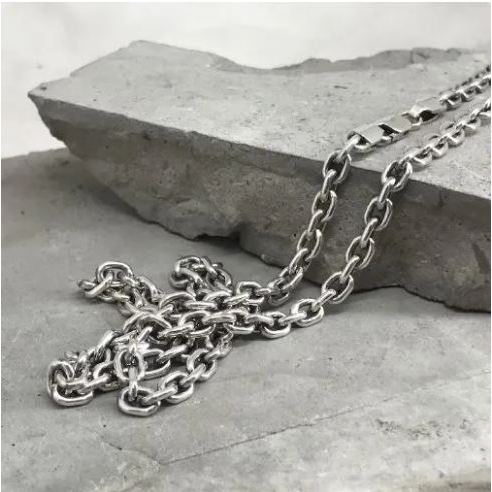 COD Kalung Rantai Baja Putih Pria Model Rantai Kapal Ukuran 50 cm Anti Karat / Kalung Rantai Pria Mo
