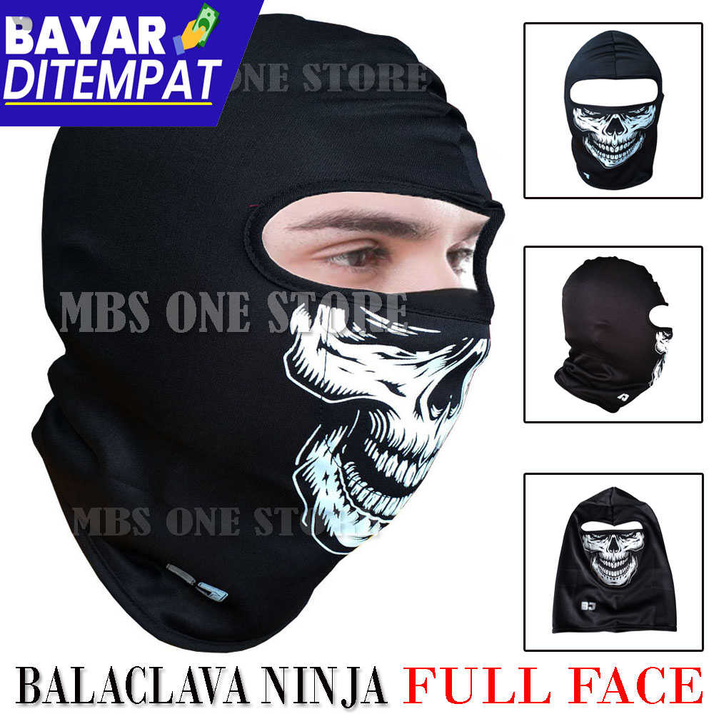 Masker Tengkorak Ninja Full Face Tebal Elastis MBS220 Hitam Masker Ninja Skull Penutup Wajah Pria Ke