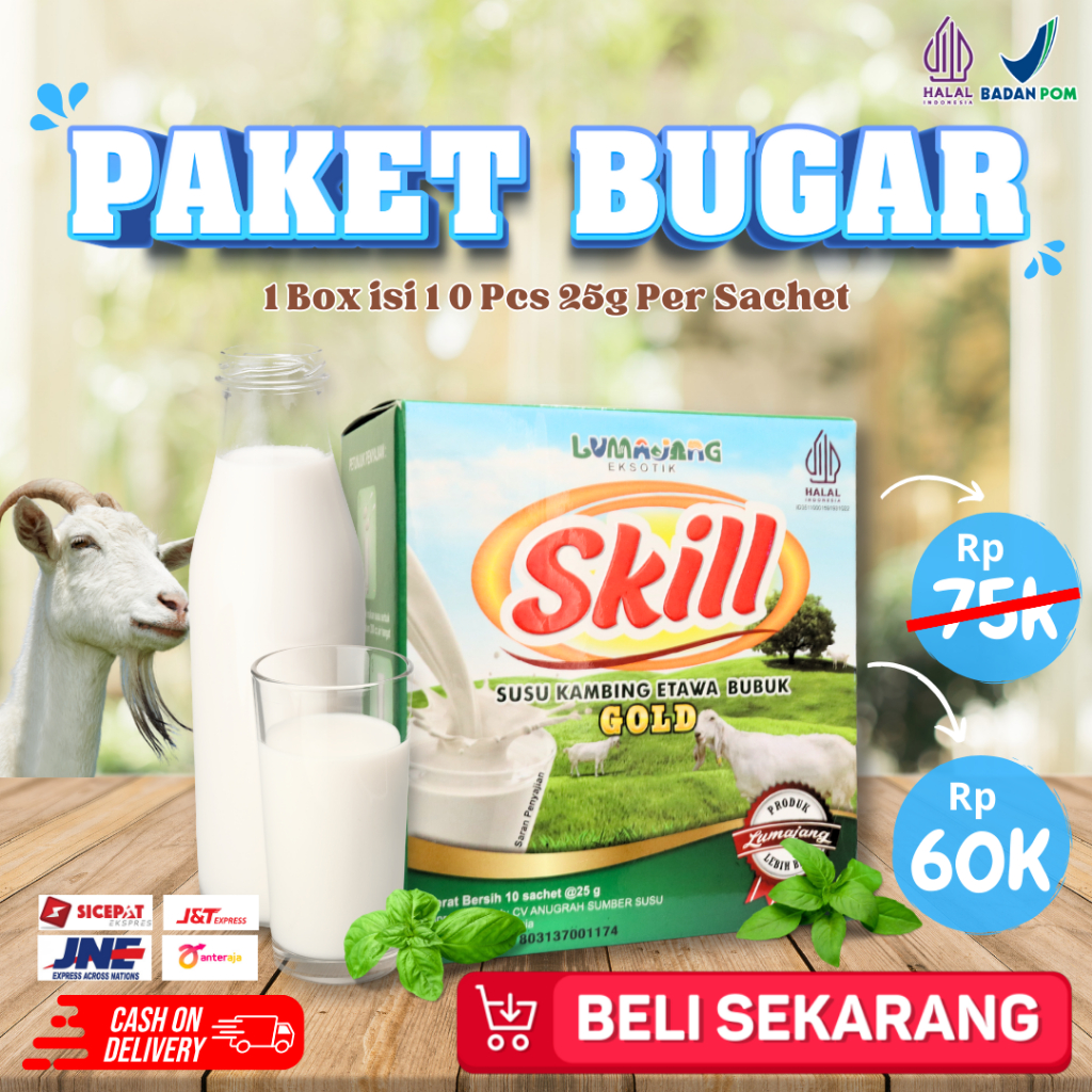 

PAKET BUGAR SUSU SKILL - Susu Kambing Etawa Skill Original 1 Box Isi 10 Pcs 25g Per Sachet Bukan Etawalin