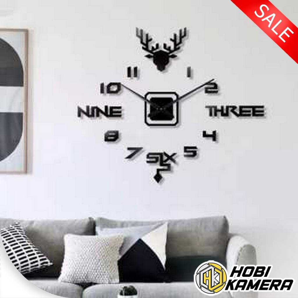 Jam Dinding DIY Besar Model Rusa Cocok Ruang Tamu dll