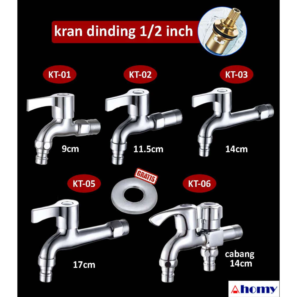 kran dinding ½” jantung kuningan KT