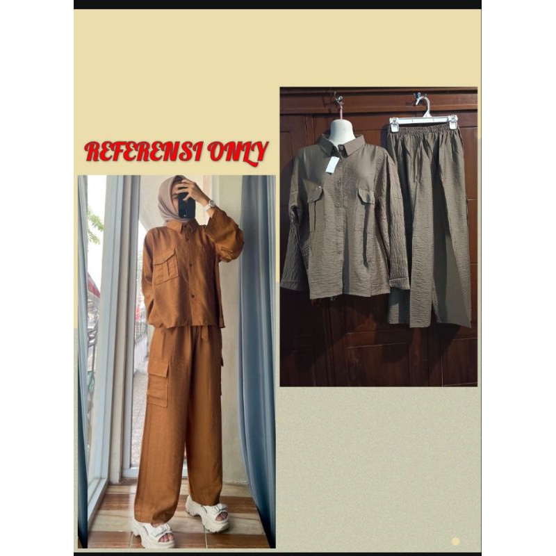 Setelan kargo polo linen/SET CARGO BATWING POKET 2 POLO LINEN PREMIUM/ONE SET KARGO POLOS