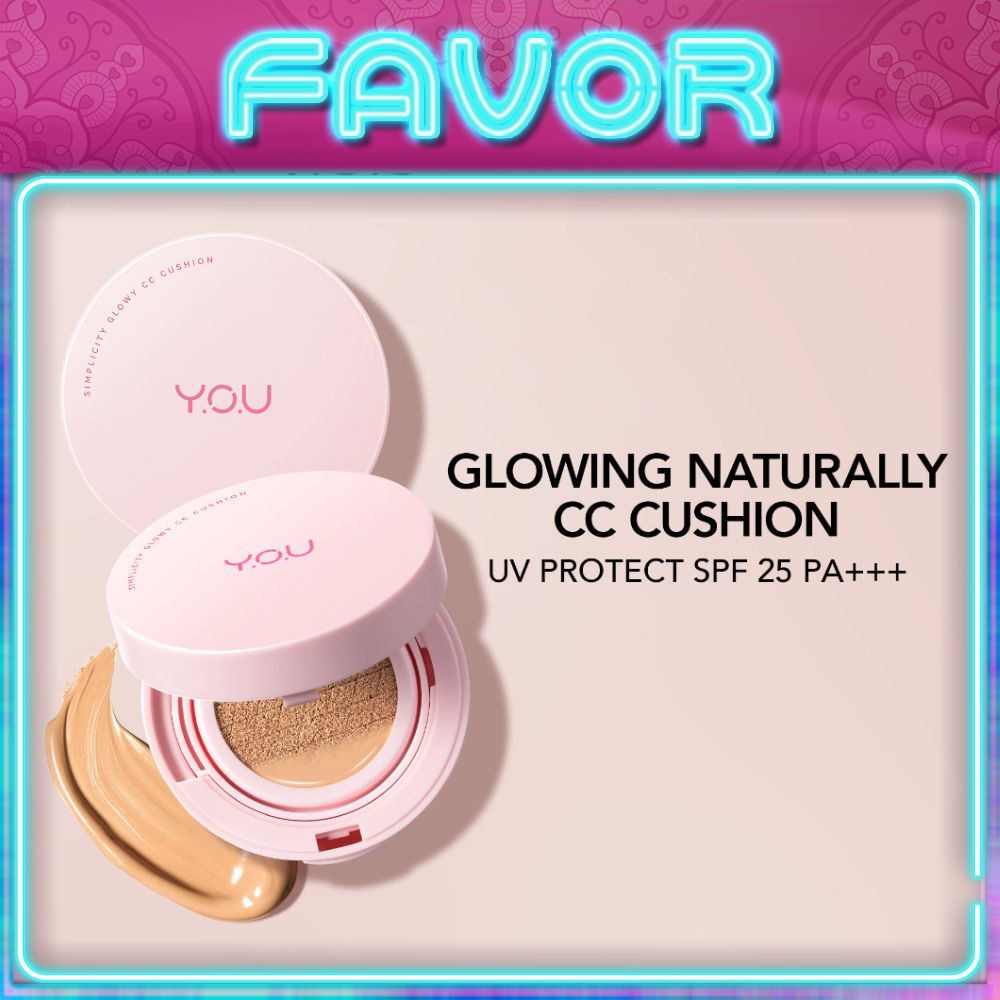 Y.O.U Simplicity Glowy CC Cushion | Natural Makeup Foundation | Bedak Wajah | Ringan Tahan Lama | YO