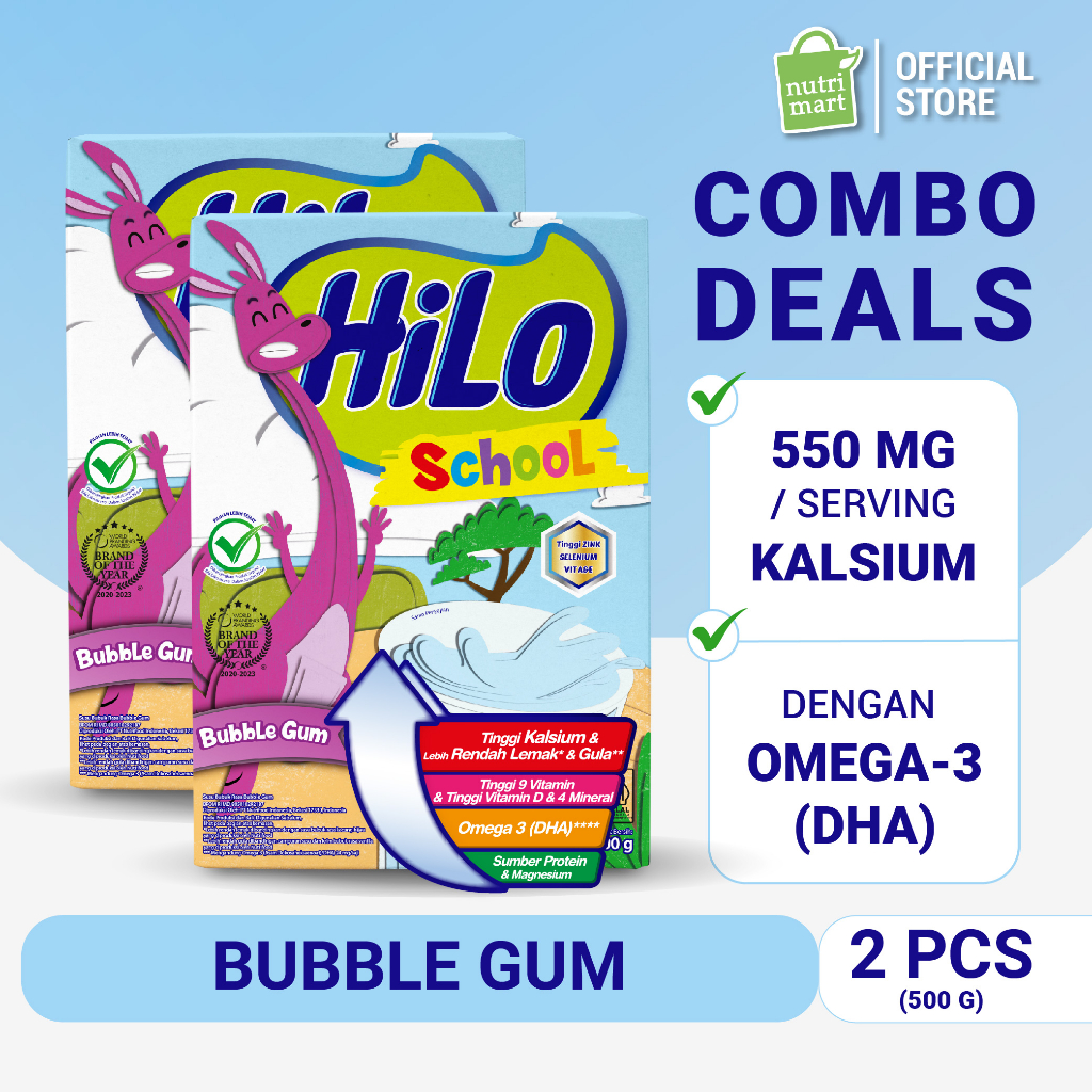 

Twin Pack - HiLo School Bubble Gum 500 gram - Susu Tinggi Kalsium Lebih Rendah Lemak
