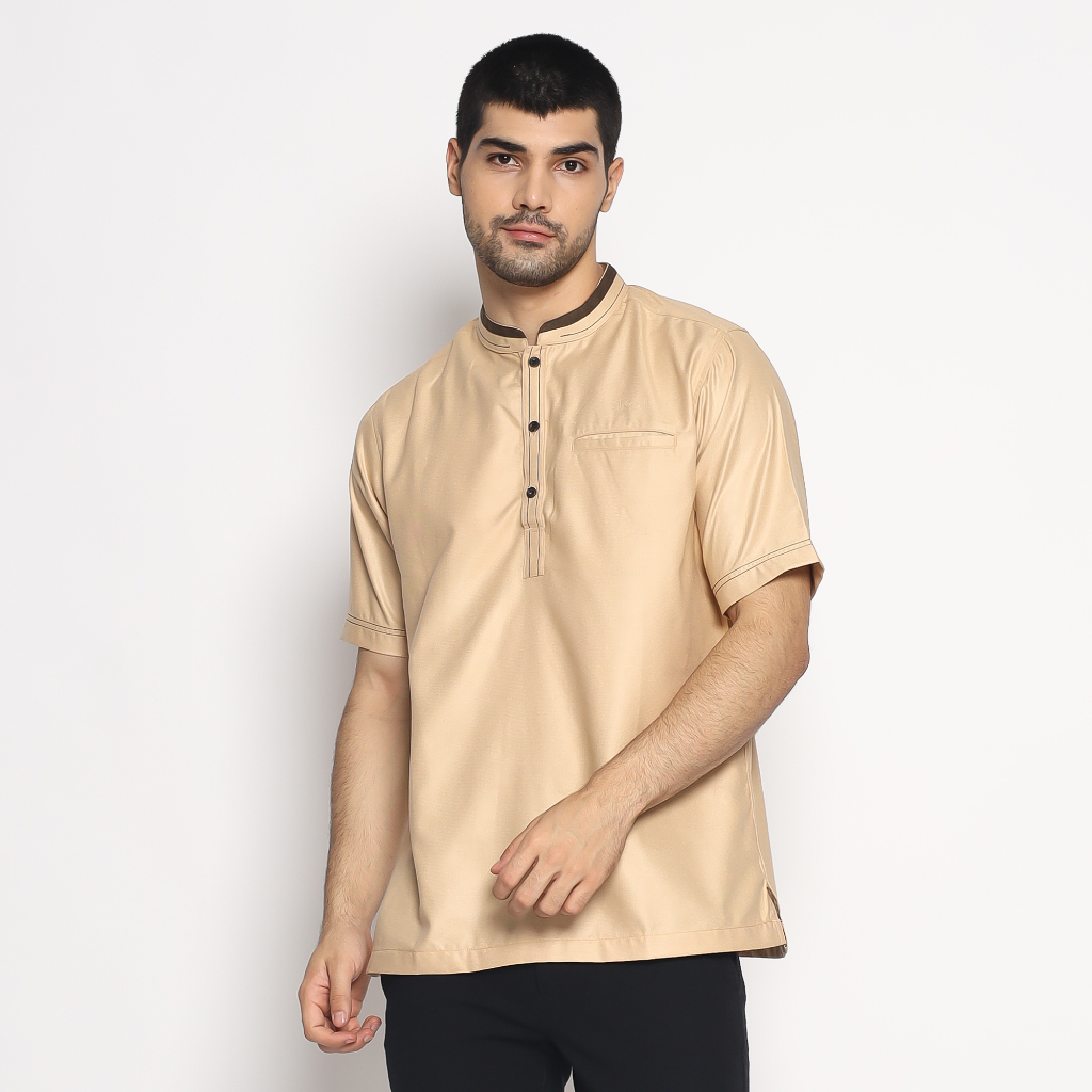 Binauf kemko short sleeve different colar / koko lengan pendek Crem