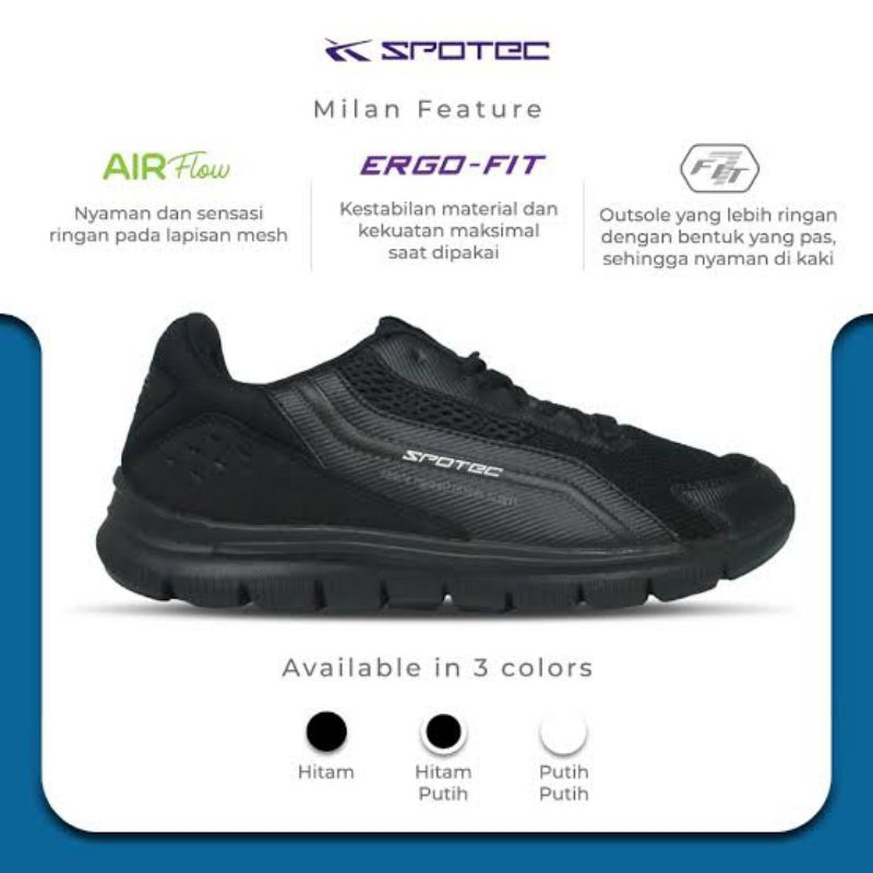 SPOTEC Sepatu Student Artikel MILAN-hitam/hitam | Original Spotec