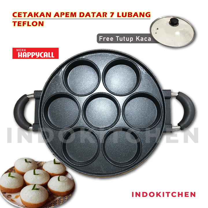 Cetakan Apem Happycall Teflon 7 Datar Free Tutup Kaca/ Cetakan Apem Lumpur Dorayaki/ Cetakan Martaba