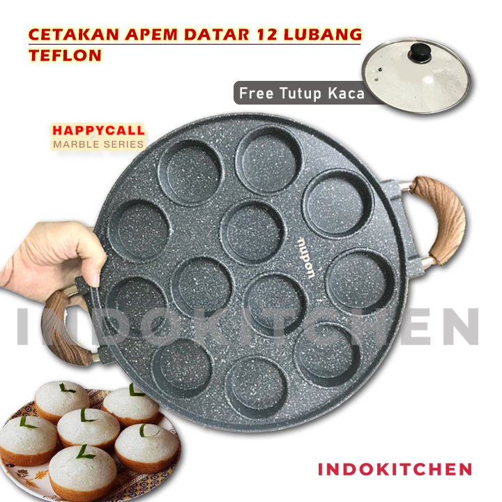 Cetakan Apem Lubang Happycall 12 Datar - Cetakan Lumpur Apem - Teflon Marble Anti Lengket