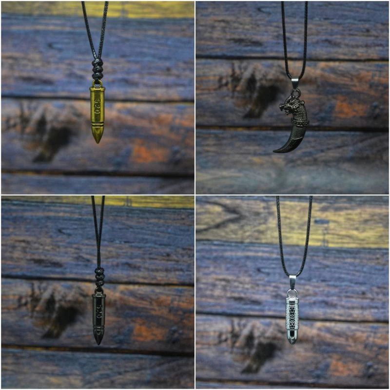 KALUNG TALI PRIA LIONTIN MACAN PELURU LOGAM ANTI KARAT PREMIUM NECKLACE